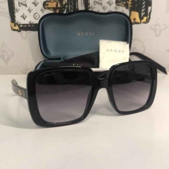 New Authentic Gucci GG0632S 001 Black Square Sunglasses Grey Gradient Lenses - Picture 8 of 12